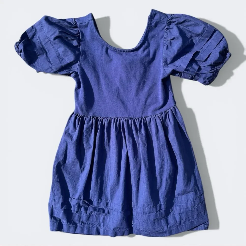 Janie and Jack Pintuck Puff Sleeve Dress Girls Size 5 Blue Cotton Fit Flare